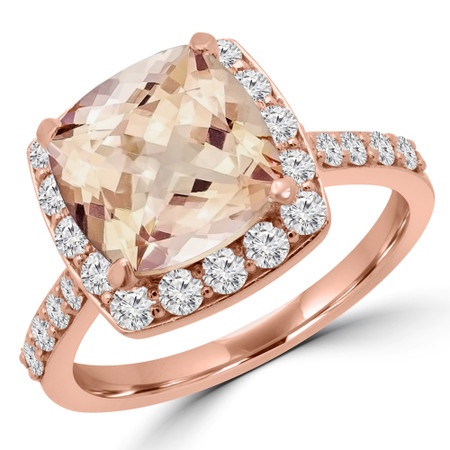 Cushion Pink Morganite Halo Engagement Ring in Rose Gold - #MARTHA-R