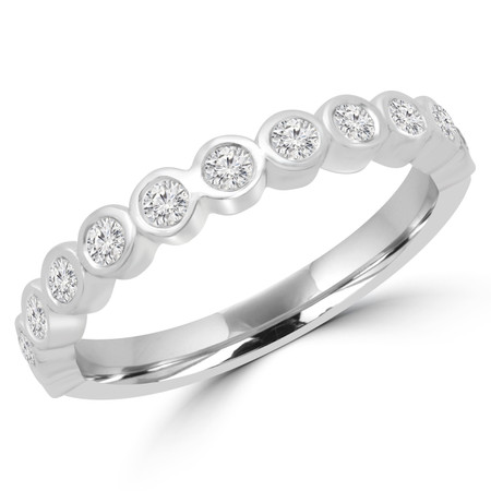 Round Diamond Bezel Set Semi-Eternity Wedding Band Ring in White Gold - #MERCHE-B-W