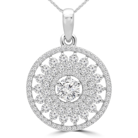 Round Diamond Quadruple Halo Pendant Necklace in White Gold With Chain - #PD000435A-W