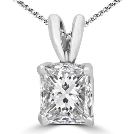 Princess Diamond Solitaire Pendant Necklace in White Gold With Chain - #PS10-PR-W