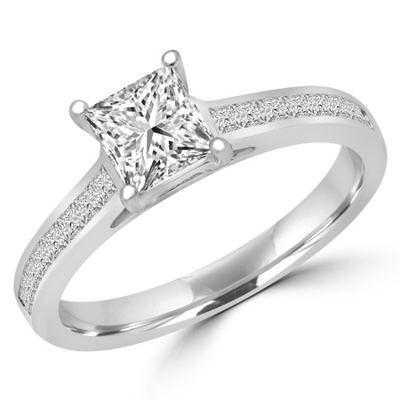 Princess Diamond Multi-stone Engagement Ring in White Gold Channel set Accents - #RG001243A-W