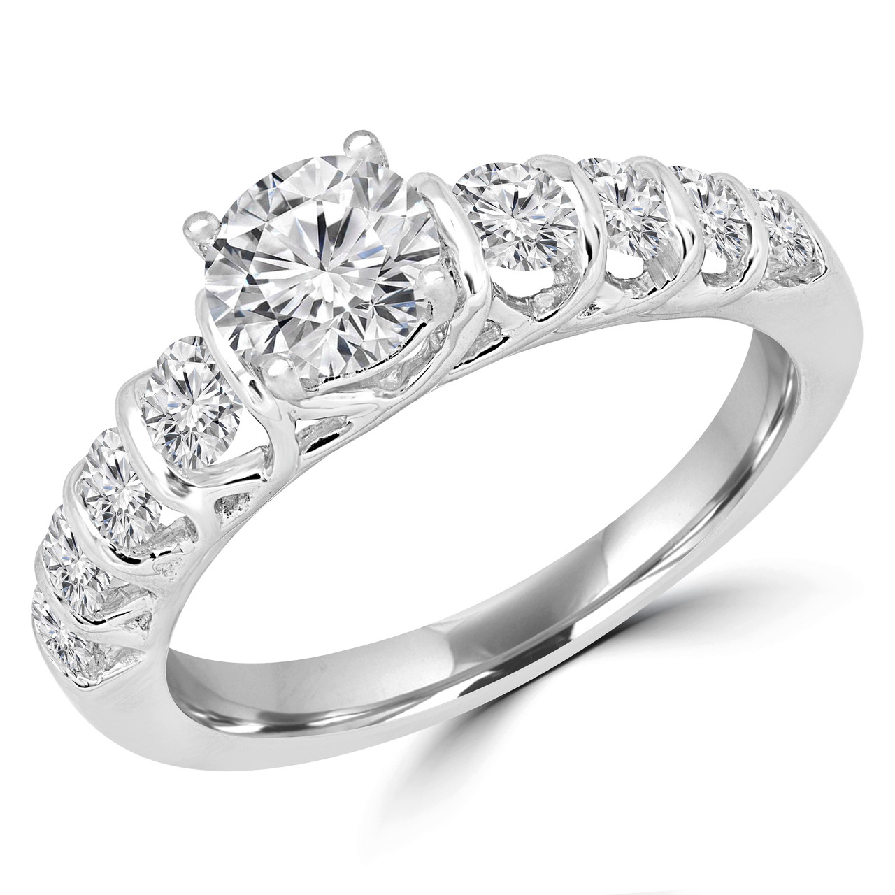 Round Diamond Multistone Engagement Ring in White Gold Bar set Accents RG001363AW Bijoux