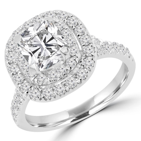 Cushion Diamond Double Halo Engagement Ring in White Gold - #SOLESTE-W