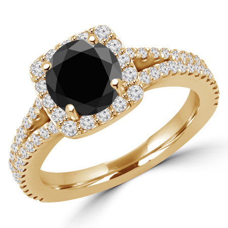 Round Black Diamond Multi-stone Engagement Ring in Yellow Gold - #ANA-BLK-Y