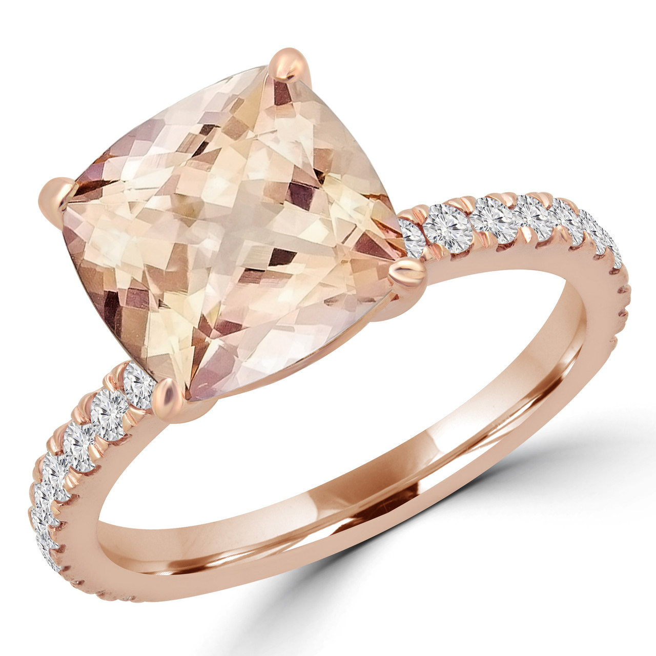 Cushion Pink Morganite Multi-stone Engagement Ring in Rose ...