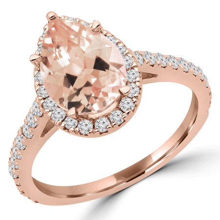 Pear Pink Morganite Halo Engagement Ring in Rose Gold - #PEARY-MORG-R