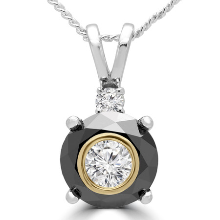 Round Black Diamond Simion Set Multi-stone Pendant Necklace in White Gold With Chain - #R711-SIMION-W