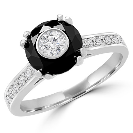 Round Black Diamond Double Prong Simion Multi-stone Engagement Ring in White Gold - #SM2361-SIMION-W