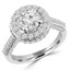 Round Cut Diamond Multi-Stone 4-Prong Vintage Cathedral-Set Halo Engagement Ring with Round Diamond Accents in White Gold - #HR6260-W