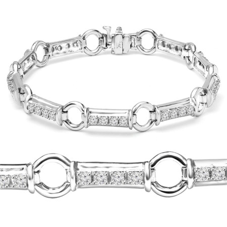 Round Cut Diamond 4-Prong Fashion Tennis Bracelet in White Gold - #B1280-W