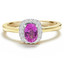 Oval Cut Pink Sapphire Gemstone Multi-Stone 4-Prong Halo Cocktail Ring with Round White Diamond Accents in Yellow Gold - #IFHH8115-Y-SAP