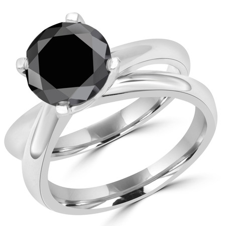 Round Cut Black Diamond Solitaire 4-Prong Engagement Ring in White Gold - #HR6949-W-BLK