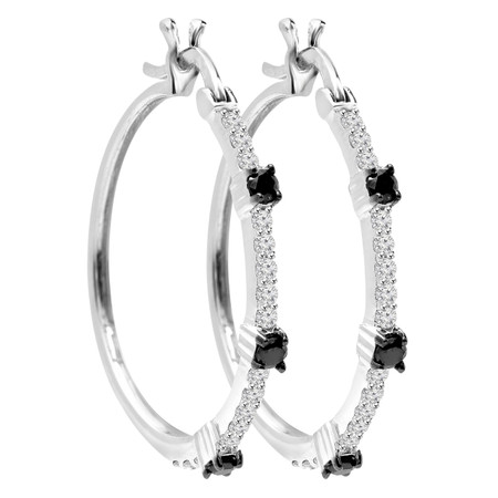 Round Cut Black & White Diamond Multi-Stone Hoop Earrings in White Gold - #CDEAOH1058