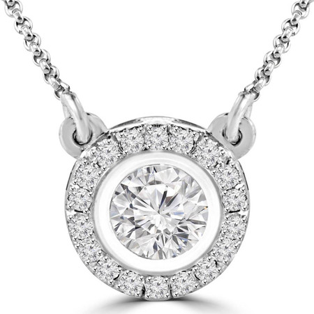 Round Diamond Multi-Stone Bezel-Set Halo Pendant Necklace with Round Diamond Accents & Chain in White Gold - #LISA-W
