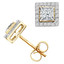 Princess Cut Diamond Multi-Stone Bezel-Set Halo Vintage Stud Earrings with Round Diamond Accents in Yellow Gold - #HE4892-Y-PR