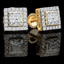 Princess Cut Diamond Multi-Stone Bezel-Set Halo Vintage Stud Earrings with Round Diamond Accents in Yellow Gold - #HE4892-Y-PR