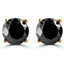 Round Cut Black Diamond Solitaire 4-Prong Stud Earrings with Screwbacks in Yellow Gold - #R418-BLK-Y