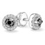 Round Cut Black Diamond Multi-Stone 4-Prong Halo Stud Earrings with Round Cut White Diamond Accents with Screwbacks in White Gold - #CDEAOF5099