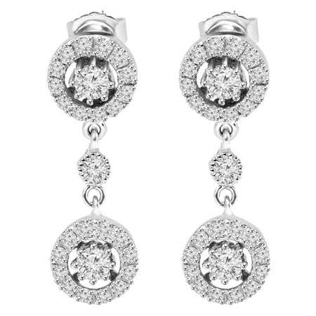 Round Cut Diamond Dangle Drop Vintage Multi-Stone Prong Earrings in White Gold - #E303