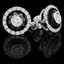 Round Cut White Diamond Bezel-Set Inside Black Diamond Multi-Stone Halo Stud Earrings with Round White Diamond Accents in White Gold - #SIMION