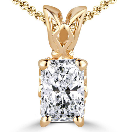 Radiant Cut Diamond Solitaire 4-Prong Decorative-Bail Pendant Necklace with Chain in Yellow Gold - #PEF-Y-RAD