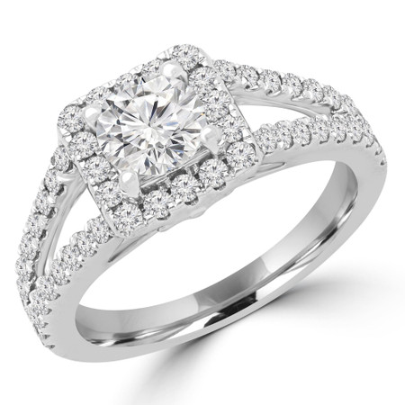 Round Blue Diamond Halo Engagement Ring in White Gold - #HR6200-NEW-W