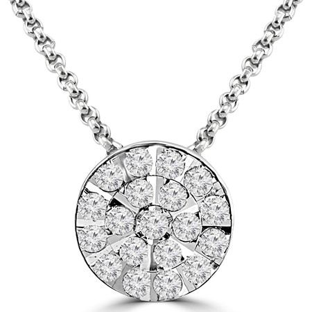 Round Cut Diamond Multi-Stone Fashion Cluster Pendant Necklace with Chain in White Gold - #PETH0590-W