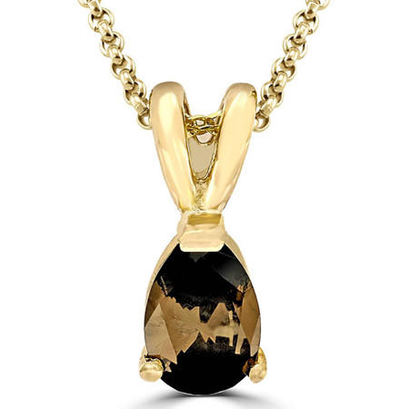 Pear Cut Champagne Diamond Solitaire Pendant Necklace with Chain in Yellow Gold - #PPF2-Y-PE-CHAMP