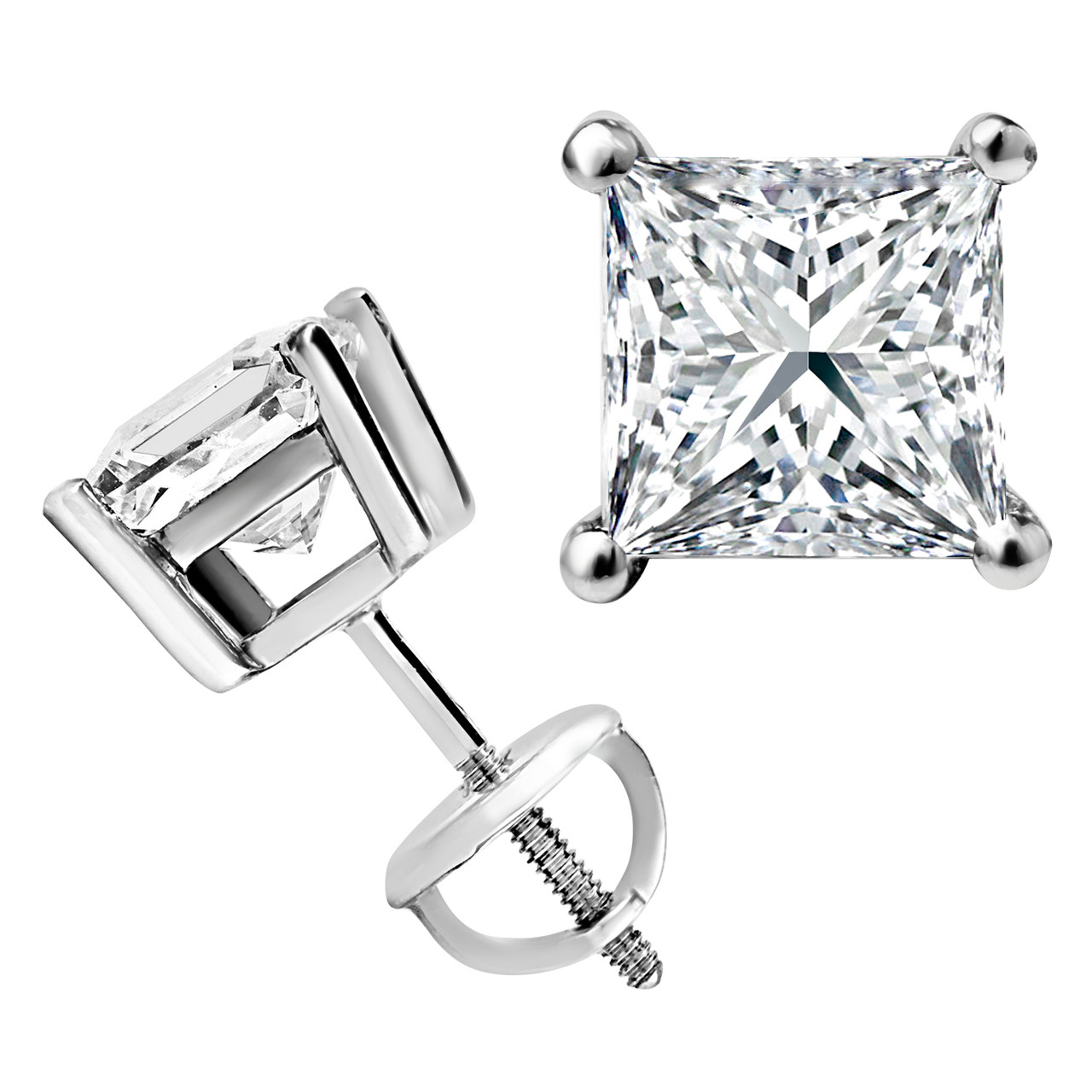 Gold & Diamonds Jewellery 4.15 CT Princess Cut Diamond 9MM Solitaire Stud Earrings 14K Black Gold Over .925 Sterling Silver Gold & Diamonds Jewellery 4.15 CT Princess Cut Diamond 9MM Solitaire Stud Earrings 14K Black Gold Over .925 Sterling Silver