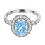 Oval Cut Blue Topaz Gemstone Multi-Stone 4-Prong Halo Cocktail Ring with Round Diamond Accents in White Gold - #HR6224-W-TOUR