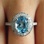Oval Cut Blue Topaz Gemstone Multi-Stone 4-Prong Halo Cocktail Ring with Round Diamond Accents in White Gold - #HR6224-W-TOUR