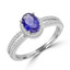 Oval Cut Purple Iolite Gemstone Multi-Stone Split-Shank 4-Prong Halo Ring with Round Diamond Accents in White Gold - #HR10062-W
