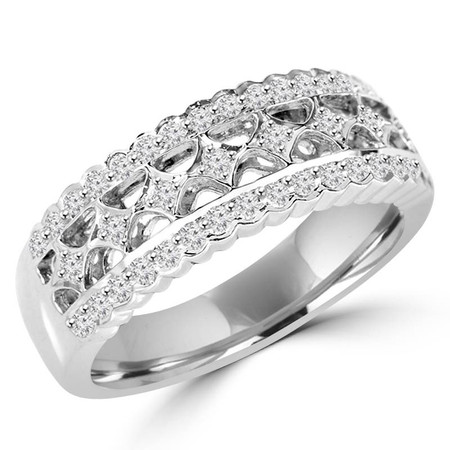 Round Cut Diamond Multi-Stone 4-Prong Vintage Wedding Band Ring in White Gold - #HR4464-W