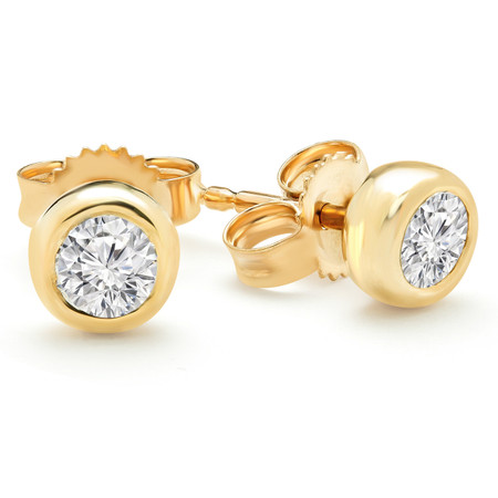 Round Cut Diamond Solitaire Bezel-Set Stud Earrings in Yellow Gold - #HDE2586-Y