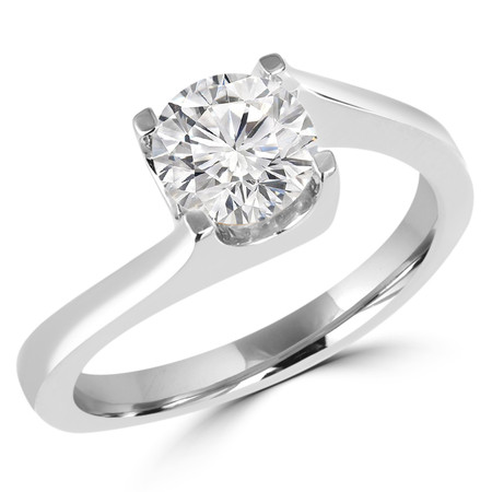 Round Cut Diamond Solitaire 4-Prong Bypass-Shank Engagement Ring in White Gold - #HR6951-W