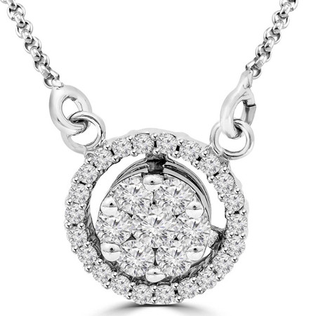 Round Cut Diamond Multi-Stone Shared-Prong Cluster Halo Pendant Necklace with Chain in White Gold - #RDE2528-W