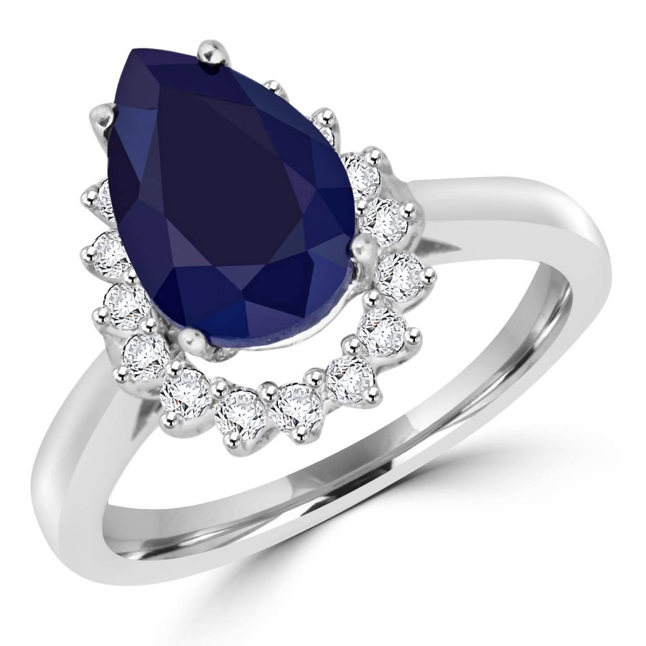 Blue Sapphire & Double Diamond Halo Engagement Ring - Abhika Jewels