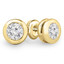 Round Cut Diamond Solitaire Bezel-Set Stud Earrings with Pushbacks in Yellow Gold - #ER1000-Y