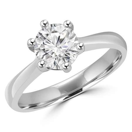 Round Cut Diamond Solitaire 6-Prong Cathedral-Set Tapered-Shank Engagement Ring in White Gold - #SRD2600-W
