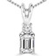 Emerald & Round Cut Diamond Two-Stone 4-Prong Pendant Necklace with Chain in White Gold - #DPE-2-W