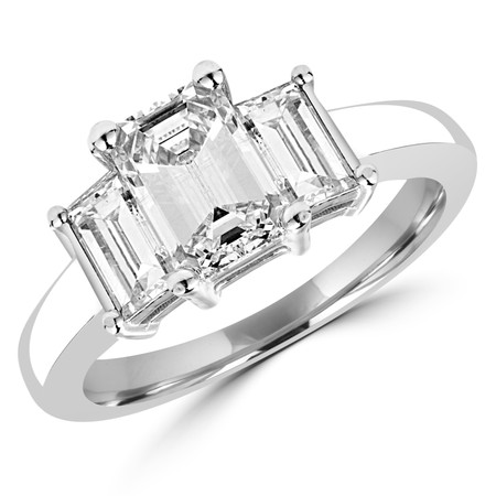 Emerald Cut Diamond Three-Stone 4-Prong Engagement Ring in White Gold - #IMP-R-G-W