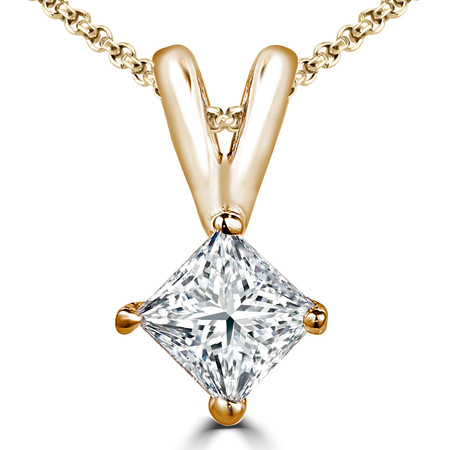 Princess Cut Diamond Solitaire 4-Prong Pendant Necklace with Chain in Yellow Gold - #PSQ-Y