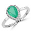 Pear Cut Green Emerald Gemstone Multi-Stone 3-Prong Halo Fashion Cocktail Ring with Round Diamond Accents in White Gold - #HR10067-W-PE-EM