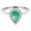 Pear Cut Green Emerald Gemstone Multi-Stone 3-Prong Halo Fashion Cocktail Ring with Round Diamond Accents in White Gold - #HR10067-W-PE-EM