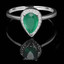 Pear Cut Green Emerald Gemstone Multi-Stone 3-Prong Halo Fashion Cocktail Ring with Round Diamond Accents in White Gold - #HR10067-W-PE-EM