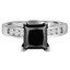 Princess Cut Black Diamond Multi-Stone 6-Prong Engagement Ring with Round White Diamond Channel-Set Accents in White Gold - #SM512-W-PR-BLK