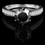 Round Cut Black Diamond Multi-Stone 6-Prong Vintage Engagement Ring with Round Diamond Accents in White Gold - #HR6207-W-BLK