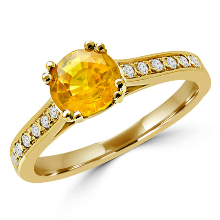 Round Cut Yellow Sapphire Gemstone Multi-Stone 4 Double-Prong Cathedral-Set Vintage Engagement Ring with Round White Diamond Accents in Yellow Gold - #SM2361-Y-Y-SAPP