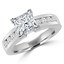 Princess Cut Diamond Multi-Stone V-Prong Engagement Ring with Round Channel Set Diamond Accents in White Gold - #2074LP-W