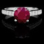 Round Cut Red Ruby Gemstone Multi-Stone 4-Prong Cathedral-Set Vintage Engagement Ring with Round White Diamond Accents in White Gold - #SM1991-W-RUBY